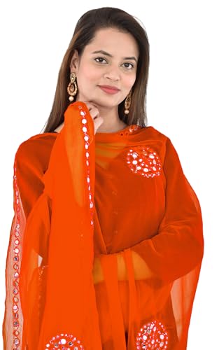 Image of YOUTHQUAKE Plastic Mirror Work Embroidered Chiffon Dupatta for Women & Girls