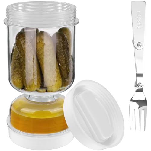 ROTRES Tarro para encurtidos,1L Bote Aceitunas con Escurridor,Encurtidos Contenedor Reloj de Arena,Tarro Abatible de Pepinillos Separado de lo Húmedo Y lo Seco,Tarro de Kimchi,Con tenedor