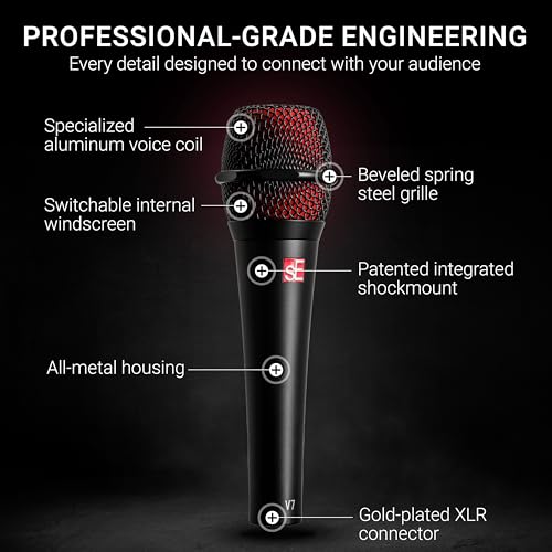 Image of SE ELECTRONICS V7 Push-to-Talk Dynamic Microphone for Singing, Speech & Studio Recording - XLR Handheld Professional Microphone with Supercardioid Aluminum Voice Coil for Huge Gain Before Feedback