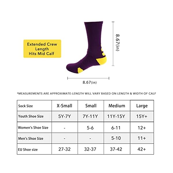 Boys Sock Basketball Soccer Hiking Ski Athletic Outdoor Sports Thick Calf High Elite Crew Sock 8 Pack B, Size S - Image 7