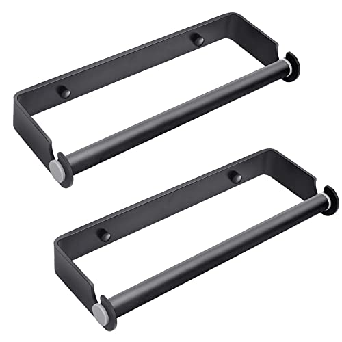 PEDORUBY Under Cabinet Paper Towel Holder, Adhesive or Drill Mount Paper Towel Holder, Wall Mount Paper Towel Holders for Kitchen or Bathroom (Black) 2 Pack