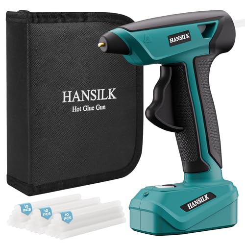 HANSILK Pistola per colla a caldo con batteria da 2000 mAh – pistola per colla a caldo senza fili con 30 bastoncini di...