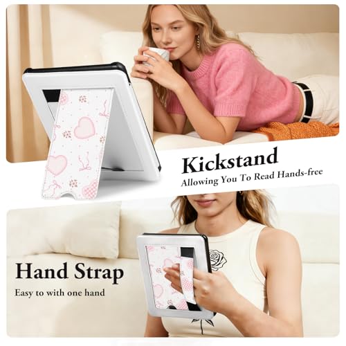 Image of CoBak Lightweight Stand Cute Case for 7 inch Kindle Paperwhite 12th Gen 2024 and Kindle Colorsoft with Right Hand Strap - Compatible with iPhone MagSafe, for Samsung /Anker Wireless Charging Pads