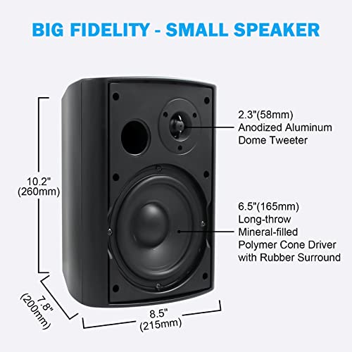 Herdio 6.5 Inches Outdoor Speakers Waterproof Wired 200 Watt with Powerful Bass,Wall Mount Speakers for Patio Garage Covered Deck (Pair,Black) by Herdio - Image 2