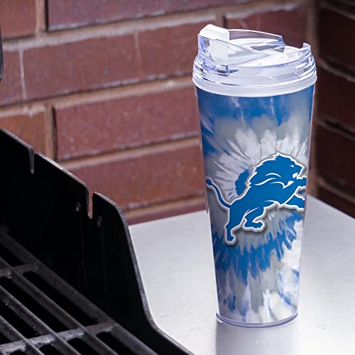 Image of Rico Industries NFL Football Glitter 24oz Acrylic Glitter Tumbler with Hinged Lid, Officially Licensed Double Wall Tumbler with Straw
