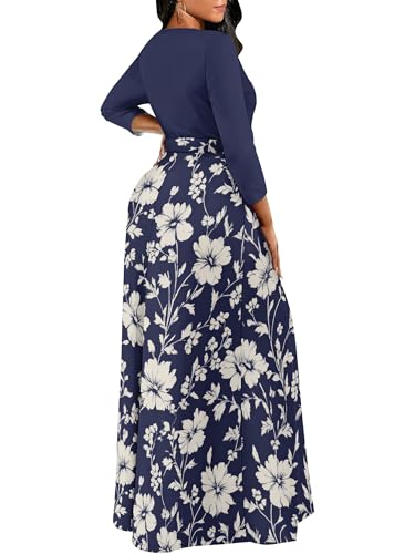 Image of PinkPatty Women's Long Sleeve Maxi Dress Plus Size Trendy Wedding Guest Wrap Dress with Pockets&Belt
