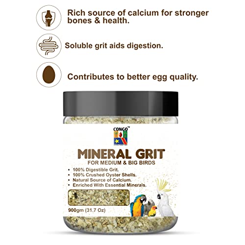 CONGO - NATURAL PARROT TREAT 900gm Mineral Grit for Healthy Bird Digestive System for Conure, Cockatoos, African Grey, Macaw and Other Big Birds (900gm), All Life Stages, Dry