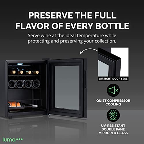 Luma Comfort Shadow Series Wine Cooler Refrigerator 16 Bottle, Freestanding Mirrored Wine Fridge with Double-Layer Tempered Glass Door & Compressor Cooling for Reds, Whites, and Sparkling Wine - Thumbnail 3