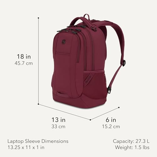 Image of SWISSGEAR Cecil Laptop Backpack, Fits Most 16-Inch Laptops, Three-Compartment Design, Airflow Back Panel, Merlot, 27.3L, 18-Inch