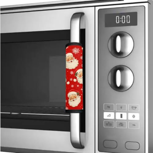 Image of Refrigerator Door Handle Covers Set of 6 Kitchen Electrical Appliance Decor Handles Keep Clean Anti-Slip Fridge Accessories for Christmas Home Decor, Santa Claus Snowflake Red