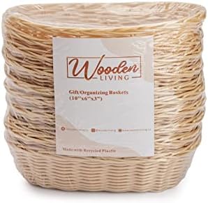 Baskets for Gifts Empty, Small Gift Basket | For Bread, Easter Fill, Montessori, Serving, Holiday/Christmas | Recycled Plastic Woven Wicker, Bulk kit - 10" x 6" x 3" (10-Pack)