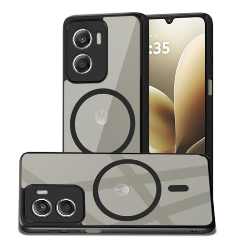 Image of AESTMO Moto G06 Power 5G Back Cover | 360 Protection | Crystal Clear Hard Back Transparent | Compatible with MagSafe Accessories (PC+TPU, Black Bumper)