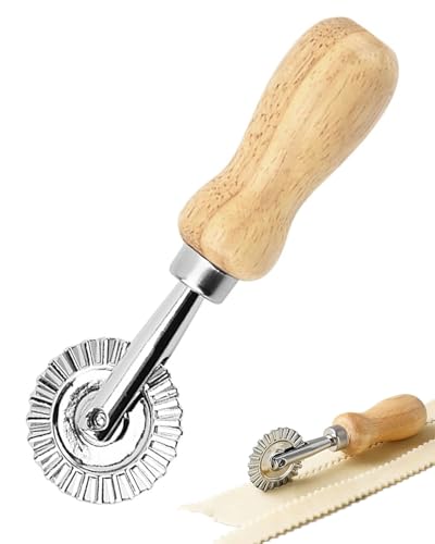 TPZORJX 1 pezzo Rotella per impasti a forma di rotella ondulata- ruota dentata, taglierina per pastry, ravioli, crimpatrice, ruota per pasta con manico in legno, adatta per Casa e Cucina(stile corto)
