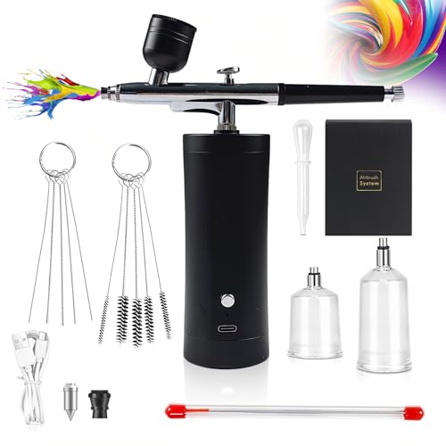 Holzsammlung Kit Aérographe, Compresseur Kit Aérographe Portable Sans Fil Kit Aérographe Manuel Rechargeable pour Maquillage, Modelisme Peinture,...