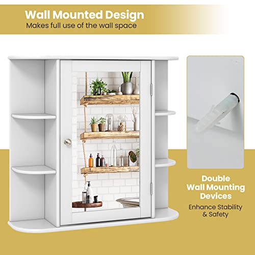 Tangkula TA-JV10446WH Bathroom Medicine Cabinet With Mirror, Wall Mounted Bathroom Storage Cabinet W/Mirror Door & 6 Open Shelves thumb #6