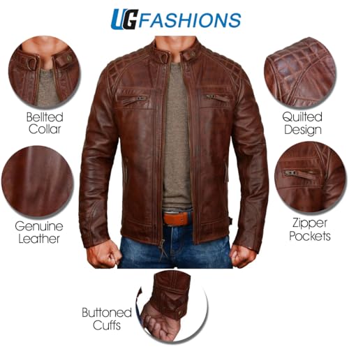 Image of Men Vintage Style Distressed Premium Lambskin Leather Jacket | Black Motorcycle Genuine Cafe Racer Biker Coat