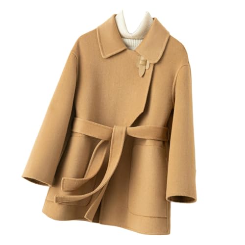 Veste cachemire femme marron JYHBHMZG, manteau automne hiver en tweed avec ceinture taille S