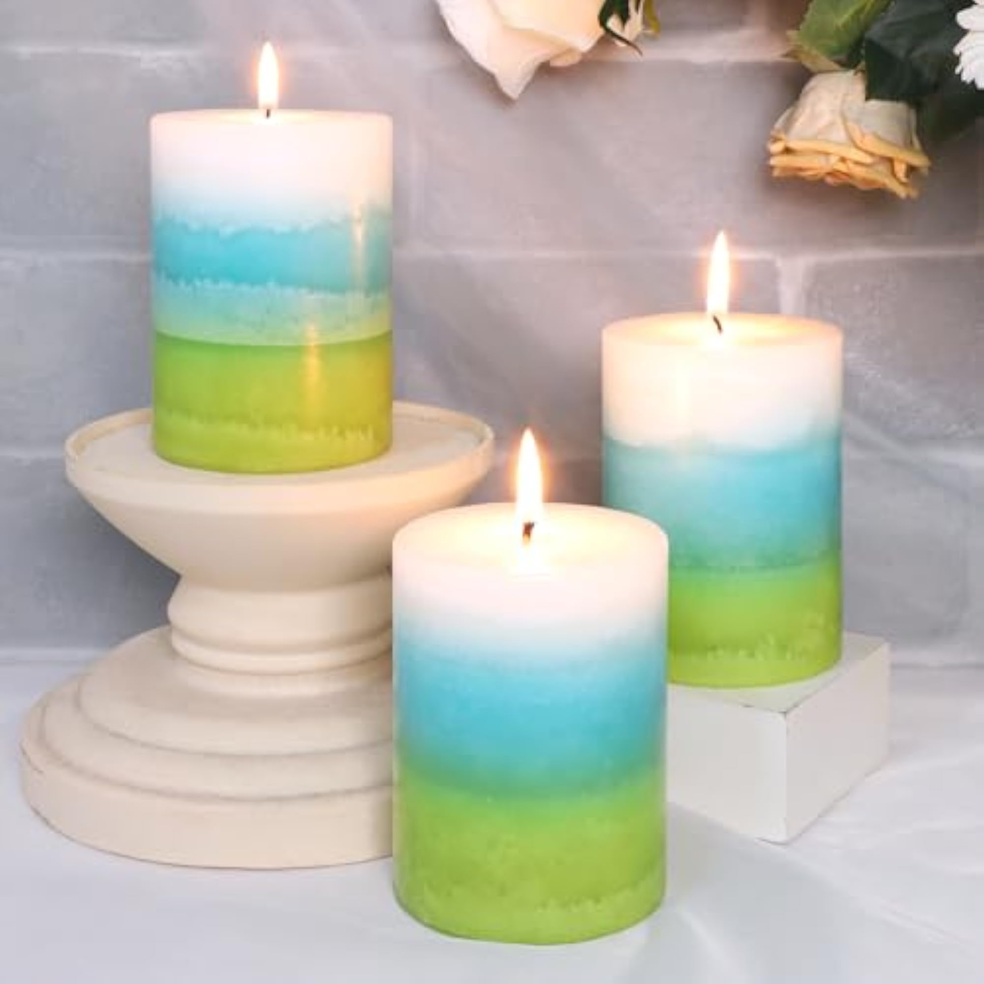 Mint Scented Pillar Candles, 3 x 4 Inch, Smokeless & Dripless