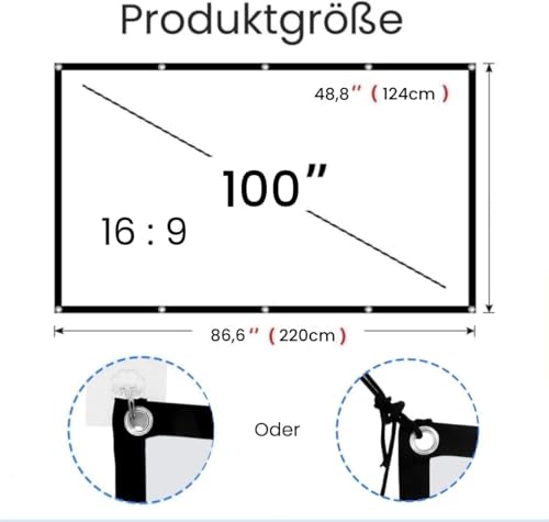 Leinwand Beamer 100 Zoll, hochauflösende verdickte Faltbare Beamer Leinwand, 16:9 HD Anti-Falten Projektor Leinwände für Heimkino, Büro und Camping (100 Zoll)