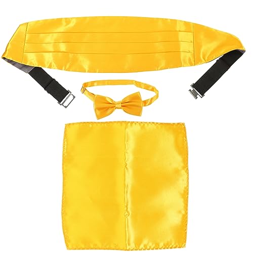 Set de accesorios de hombre: fajín, moño y pañuelo amarillo