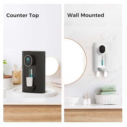Image of Automatic Mouthwash Dispenser 18.26 oz Touchless Mouthwash Dispenser for Bathroom Magnetic Cup Rechargeable and 3 Dispensing Levels with Led Screen Wall-Mounted or Countertop Use-2 Pack(Black+White)