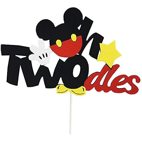 CHuangQi Oh Twodles Cake Topper, Mickey Themed 2nd Birthday Cake Decor, Second Birthday Party Supplies Cover