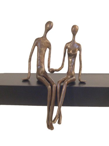 Danya B. Sitting Couple Holding Hands Contemporary Sand-Casted Bronze Sculpture, Home and Office Decor Gift for Spouse and Partner, Birthday, Wedding, Anniversary, Valentine's Day or Romantic Gesture