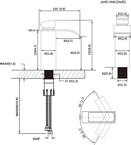 Wasserhahn Bad Schwarz Waschtischarmatur Schwarz - Cecipa Wascharmatur Bad Schwarz aus Edelstahl - Mischbatterie Waschbecken Einhebel Waschtischarmatur Wasserfall - Ares H102B (Kurz)