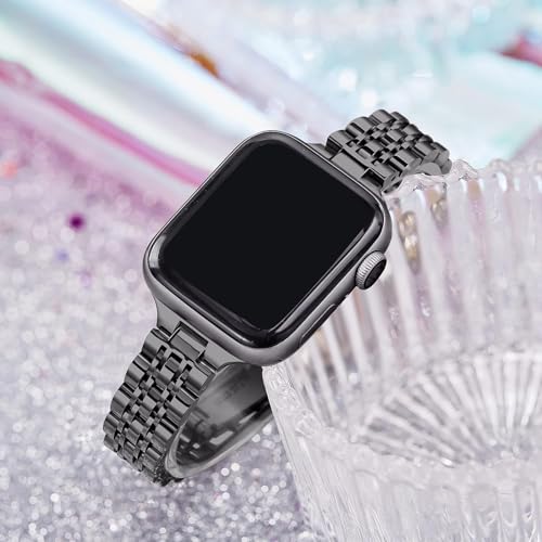 Image of Slim Metal Band Compatible with Apple Watch Straps 42mm [Series 10] 41mm 40mm 38mm, Stainless Steel Chain Strap for Women iWatch Straps Series 9 8 7 6 5 4 3 2 1 SE [WATCH NOT INCLUDED]