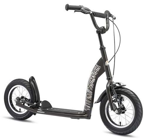 BIKESTAR Roller Kinderroller Tretroller Kickscooter mit Luftreifen für Jungen und Mädchen ab 6-7 Jahre ★ 12 Zoll Sport Kinder Scooter ★ Schwarz (matt)