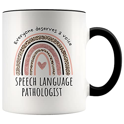 YouNique Designs Everyone Deserves a Voice SLP Mug, 11 Ounces, Speech Language Pathology Coffee Mug, Speech Language Pathology Cup for Women, Speech Language Pathologist Mug for Her (Black Handle)