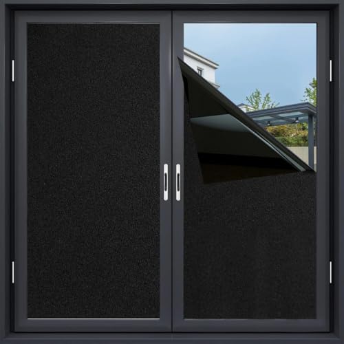 Image of WOO Home Frosted Glass Window Film & Stickers (16 X 24 Inchs) Privacy Window Cover for Home & Office - Easy Apply, UV Protection, Removable Decorative Film (Blackout Black 1.4 X 2 SQFT)