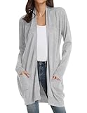 GRACE KARIN Women's Open Front Pockets Knit Long Sleeve Sweater Cardigan(M,Light Grey)