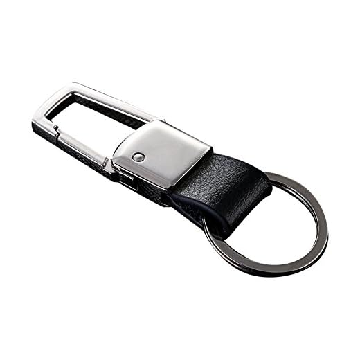 Cerbery® | Elegant nyckelring i läder med ringar och presentförpackning | nyckelring nyckelhållare nyckelring bil foto graveringsring | damer män | present, SILVER, M