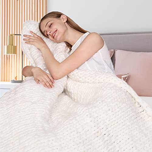 SUJUDE Chunky Knit Blanket Yurn Soft Large- Chunky Knit Throw Thick Crochet for Sofa or Bed Cable Handmade Chunky Cable Knit Blanket Gift for Farmhouse Decor