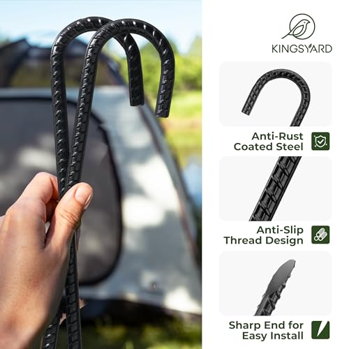 Kingsyard 16 Pack 16 Inch Galvanized Steel Metal J Hook Rebar Stakes, 0.4 inch Diameter Ground Anchors Heavy Duty Tent Stakes, Trampolines Stakes, Chain Link Fence Stakes, Black by Kingsyard - Image 4