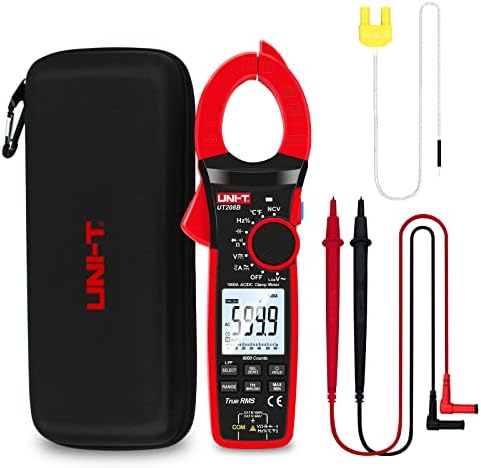 UNI-T Digital Clamp Meter UT208B Inrush Current AC/DC 1000A TRMS HVAC Volt Amp Ohm Meter Clamp On Multimeter Auto Ranging 6000Counts Voltage Frequency LPF ACV Capacitance Duty Cycle Temperature Tester
