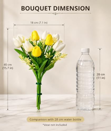 Image of Divyakosh Artificial Flowers Bunch (Vase Not Included). Artificial Flower for Vase Flower Bouquet Gift, 8 Artificial Tulips (5 Ivory White & 3 Soft Yellow), Home Decor for Living Room