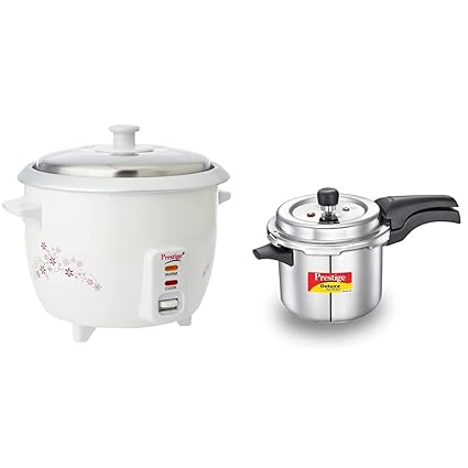 Prestige Delight PRWO 1-Litre Electric Rice Cooker (White) + Prestige Svachh Deluxe Alpha 3.5 Litre Stainless Steel Pressure Cooker