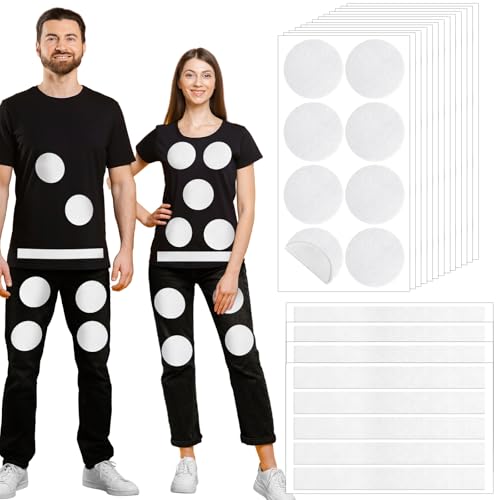 Breling Halloween Group Costumes Domino Costume Accessories 120 Pcs Round and Strips White Self Adhesive Felt for DIY Domino Casino Vegas Games Night Party Accessory