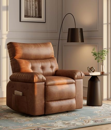 Sillón reclinable amplio cognac con cuero sintético