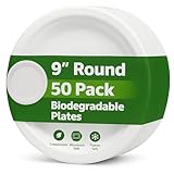 1ABOVE 50 Pack Extra Strong White Disposable Bagasse Plates, 100% Compostable and Biodegradable, Made from Sugarcane Fibre, Perfect for BBQ, Wedding, Office, Picnics and Parties (9 INCH) - Image 1