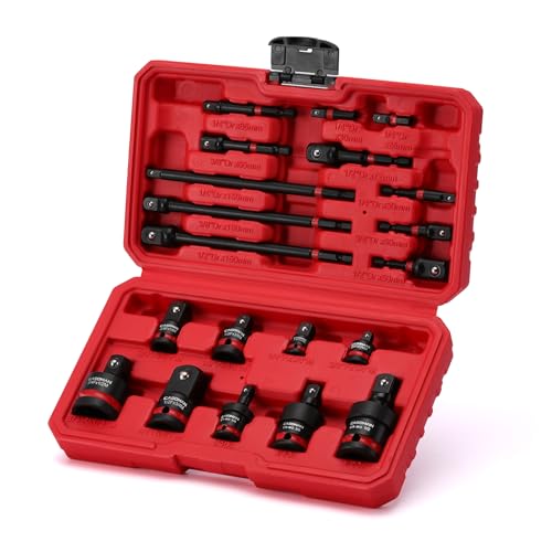 CASOMAN 20PCS 1/4" 3/8" 1/2" Drive Impact Socket Adapter Set, Includes Hex Shank Adapters & Reducers, CR-MO Universal Swivel Socket