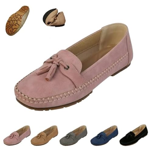 Women's Loafers Business Casual Flats Shoes Slip On Women Orthopedic Leather Shoes Loafers Wide Width Slip on Loafer (pink,26.0 