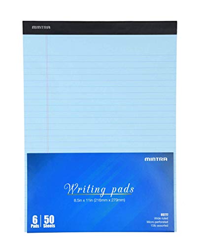 Image of Mintra Office Colorful Legal Pads - Includes 2 Blue, 2 Pink, and, 2 Green Writing Pads, Micro Perforated Lined Sheets, Ideal for Professional & Personal Use, 8.5 inchx11 inch Wide Ruled, 6 pack Basic Pastel