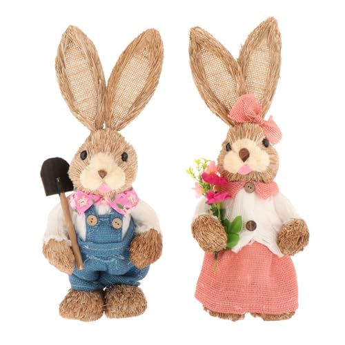 Colcolo 2X Adornos de de Paja de Pascua, estatuilla de, Animales, Conejo de Paja Artificial para decoración de Escritorio de jardín de, Estilo c