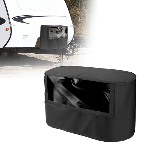 JOJOCY RV Trailer Propane Tank Cover Visible, With Reflective Strips for Dual Tanks 600D Oxford Resistant Waterproof Cover Easy Installation for RV Trailer Camper (20LB)
