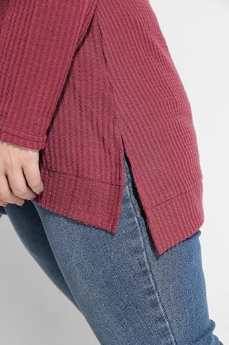 Image of RITERA Plus Size Women Sweaters Waffle Knit Pullover Top Long Sleeve Casual Crewneck Shirt Loose Split Hem Fall Winter Blouse