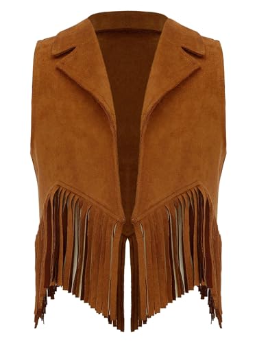 Moily Kids Boys Girls Cowboy Cowgirl Vest Suede Tassel Fringe Waistcoat Halloween Western Rodeo Dressy Outfit