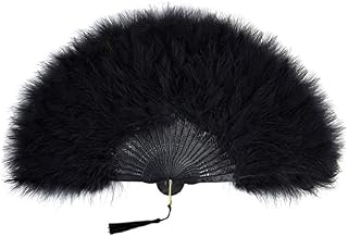 BABEYOND 1920s Marabou Feather Fan Flapper Folding Hand Fans Feather Fan Handheld for 20s Vintage Gatsby Party (Rib Black)